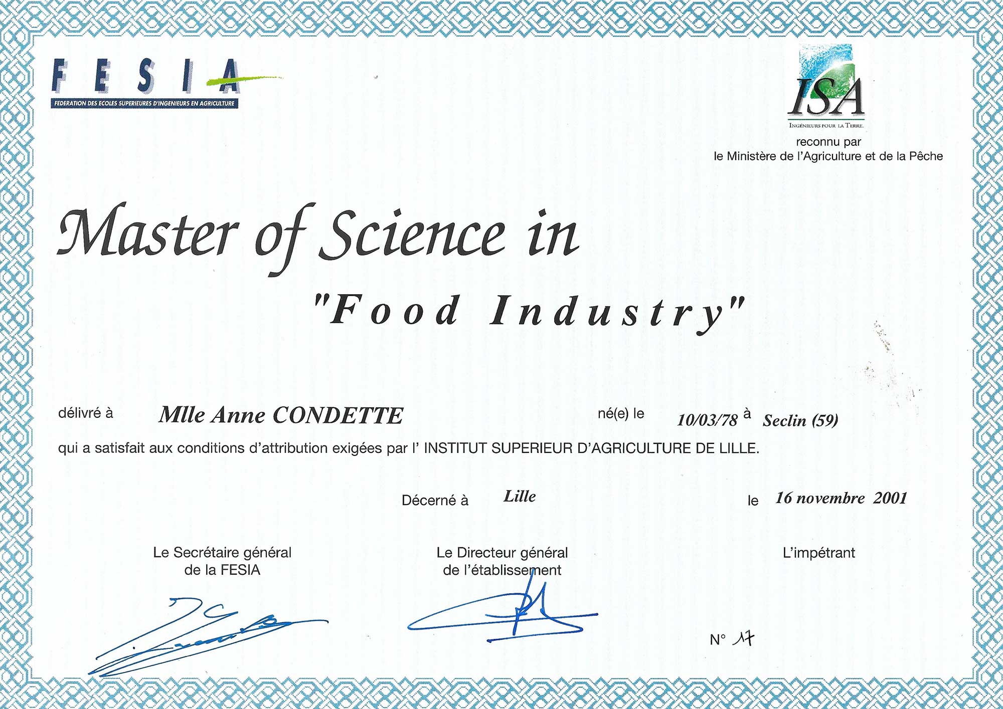 consultante agroalimentaire avec Master Food Industry